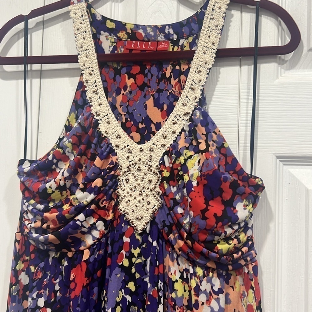 Elle colorful empire waist crochet neck support in maxi dress size M - Picture 8 of 10